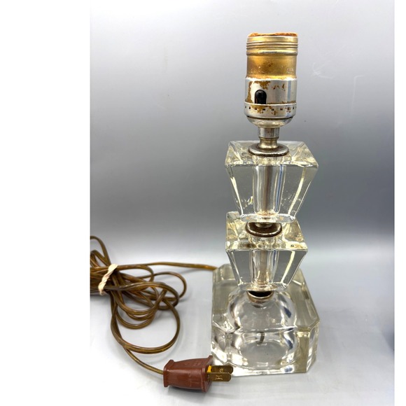 Leviton Other - Vintage Art Deco Stacked Glass Table Lamp MCM Boudoir Vanity Light